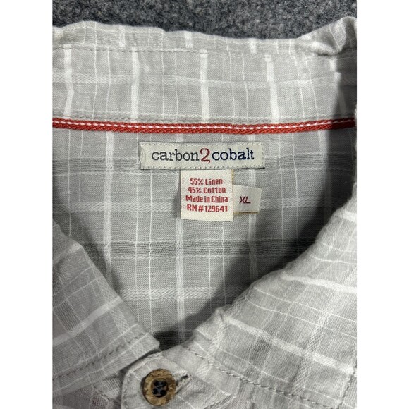 Carbon 2 Cobalt Button Up Shirt Men Size XL Gray Plaid Linen Blend Casual Modern - Picture 3 of 7